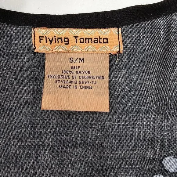 Flying Tomato Duster Womens Size Small Medium Maxi Kimono Black Floral Boho - Picture 8 of 11